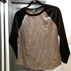 Baseball t with velvet sleeves